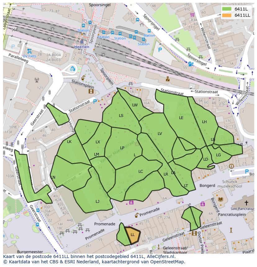 Afbeelding van het postcodegebied 6411 LL op de kaart.