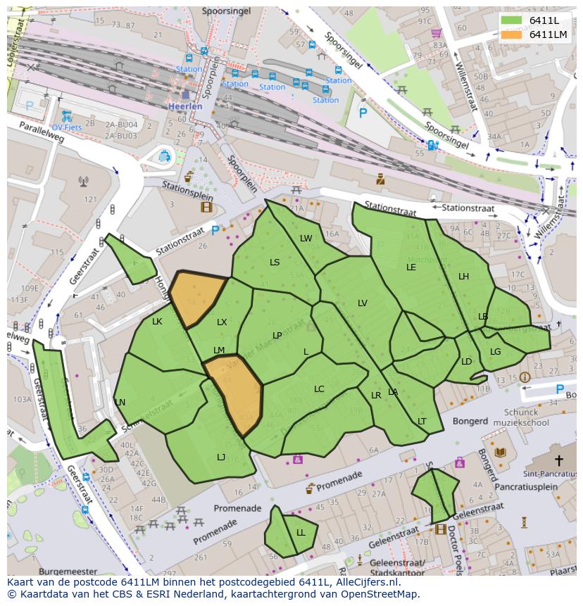 Afbeelding van het postcodegebied 6411 LM op de kaart.