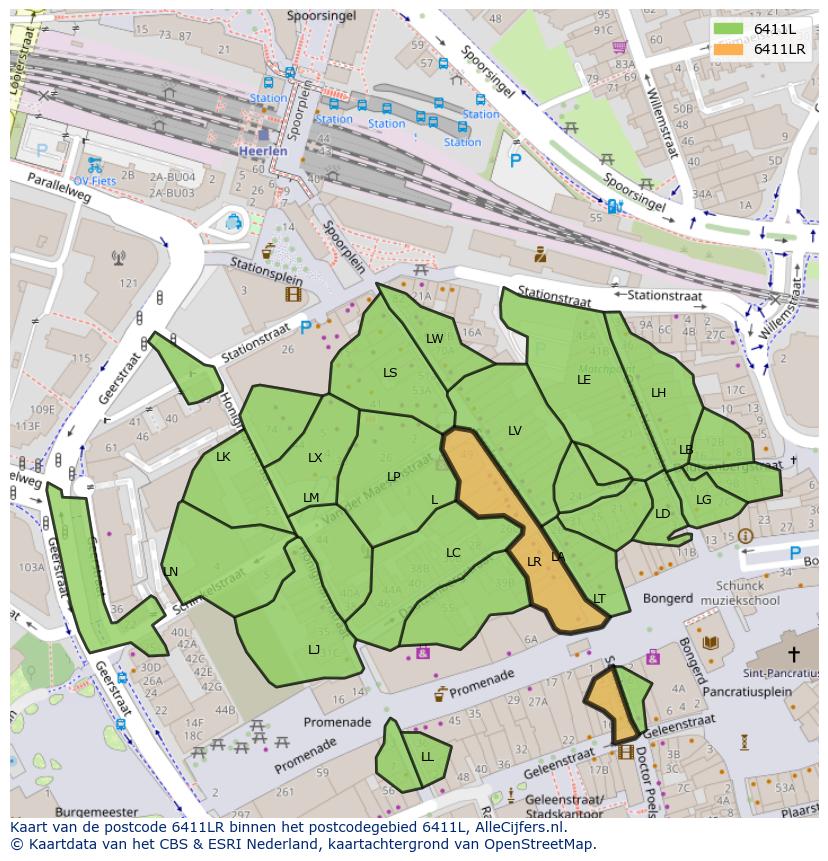 Afbeelding van het postcodegebied 6411 LR op de kaart.