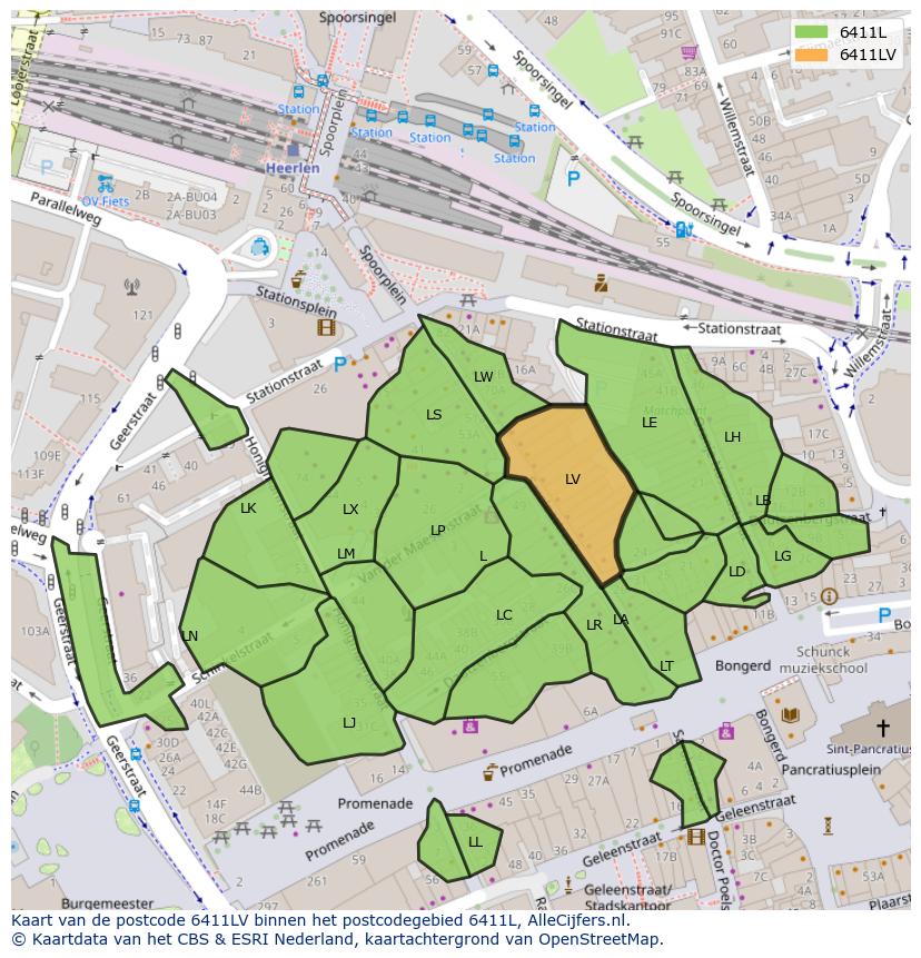 Afbeelding van het postcodegebied 6411 LV op de kaart.