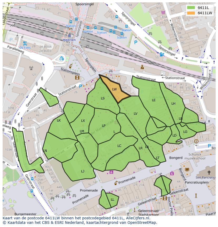 Afbeelding van het postcodegebied 6411 LW op de kaart.