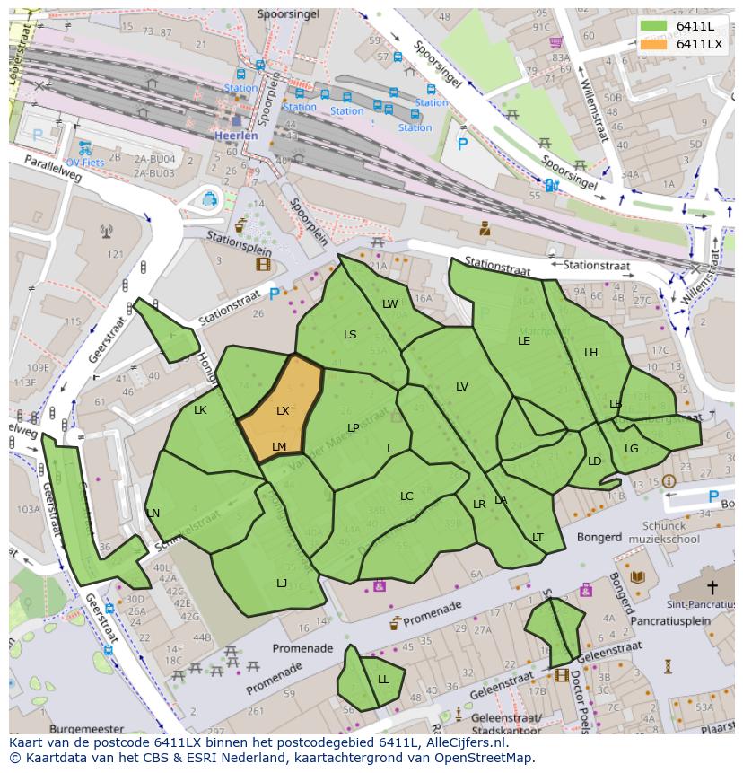 Afbeelding van het postcodegebied 6411 LX op de kaart.