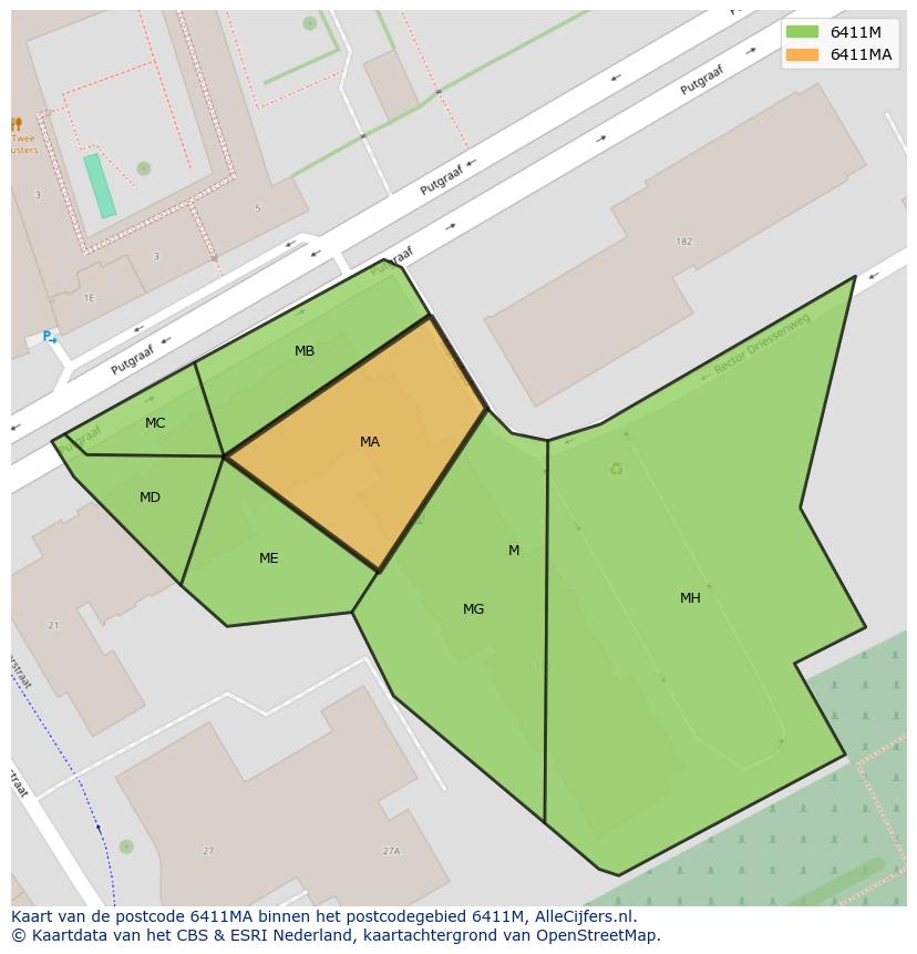 Afbeelding van het postcodegebied 6411 MA op de kaart.