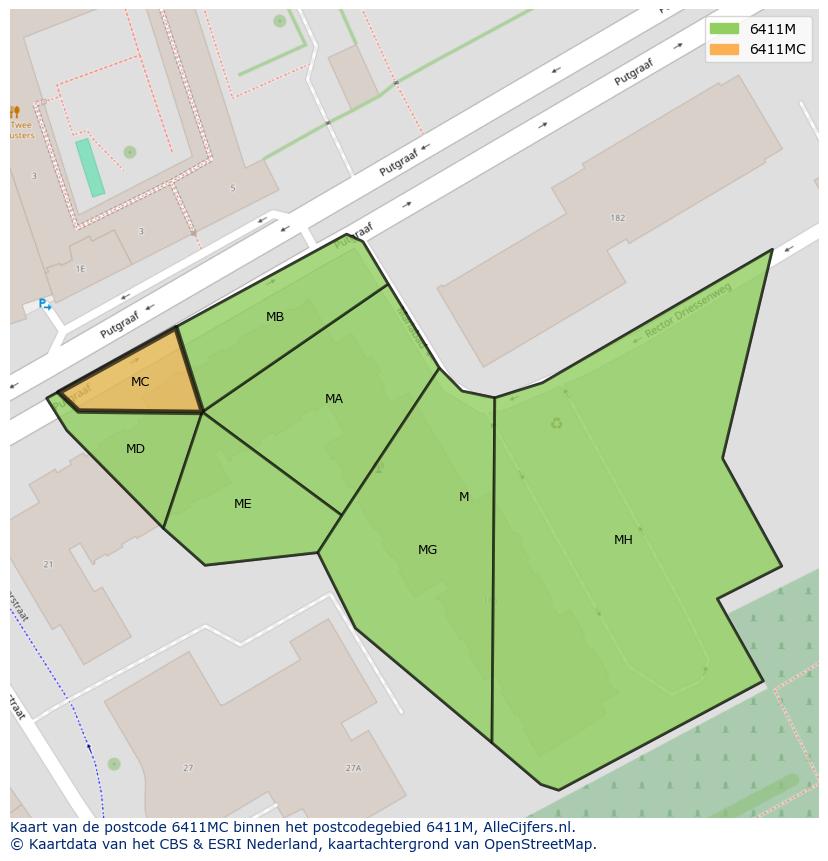 Afbeelding van het postcodegebied 6411 MC op de kaart.