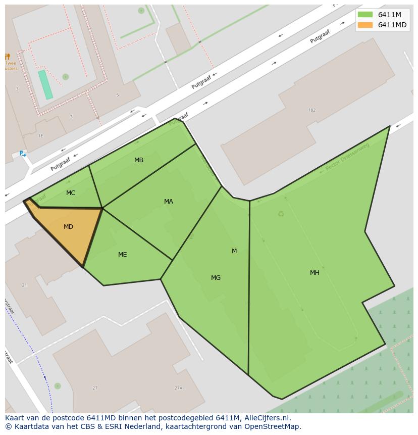 Afbeelding van het postcodegebied 6411 MD op de kaart.