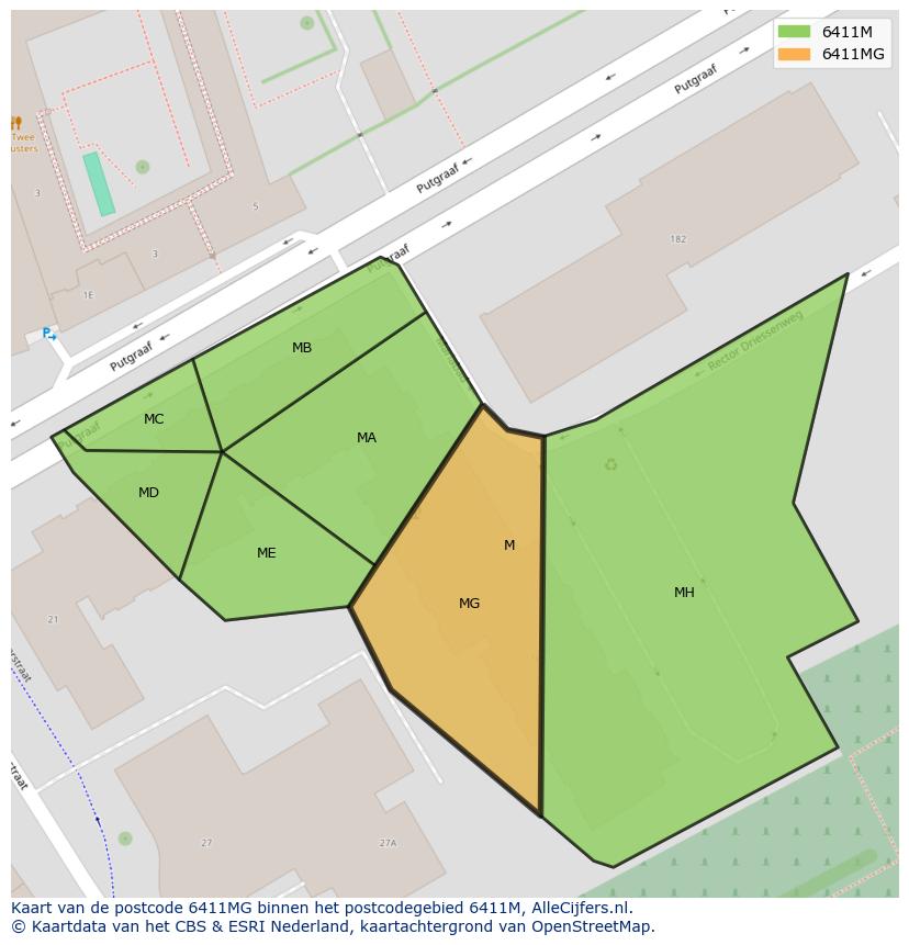 Afbeelding van het postcodegebied 6411 MG op de kaart.