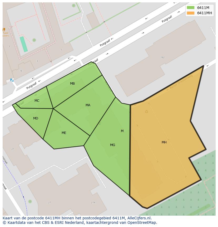 Afbeelding van het postcodegebied 6411 MH op de kaart.