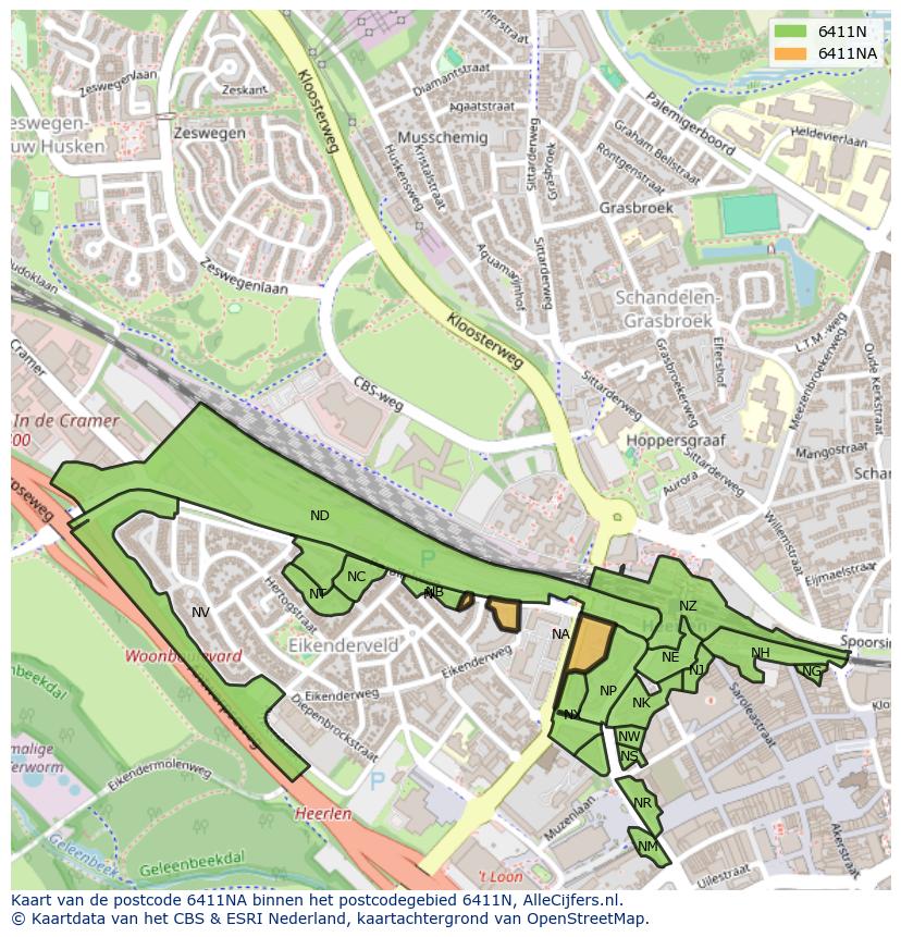 Afbeelding van het postcodegebied 6411 NA op de kaart.