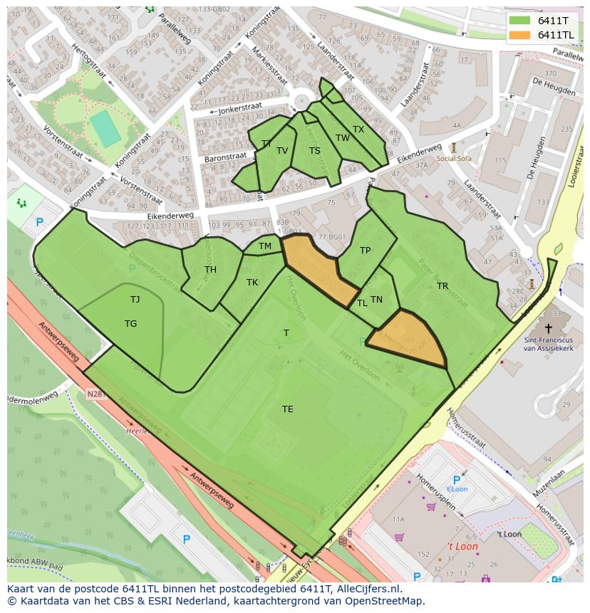 Afbeelding van het postcodegebied 6411 TL op de kaart.