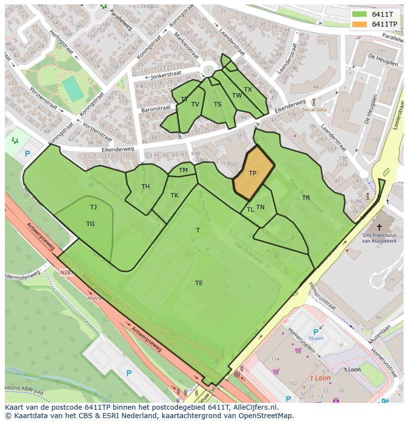 Afbeelding van het postcodegebied 6411 TP op de kaart.