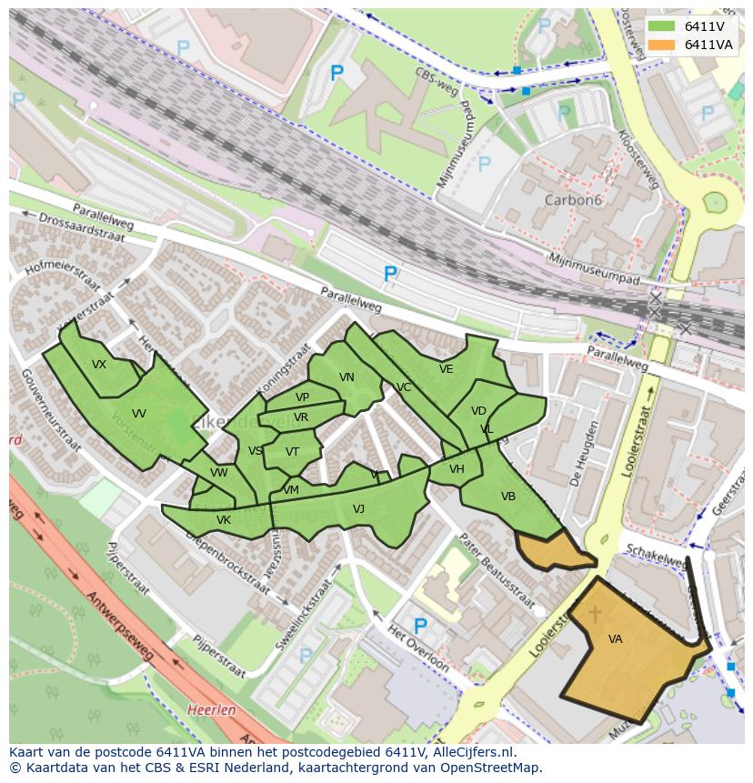 Afbeelding van het postcodegebied 6411 VA op de kaart.
