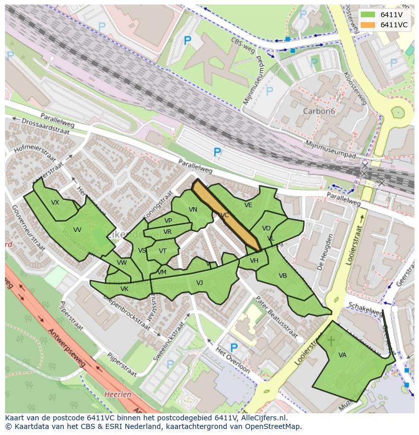 Afbeelding van het postcodegebied 6411 VC op de kaart.