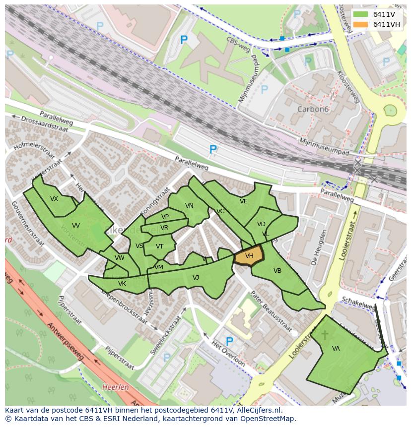Afbeelding van het postcodegebied 6411 VH op de kaart.