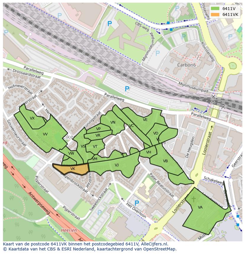 Afbeelding van het postcodegebied 6411 VK op de kaart.