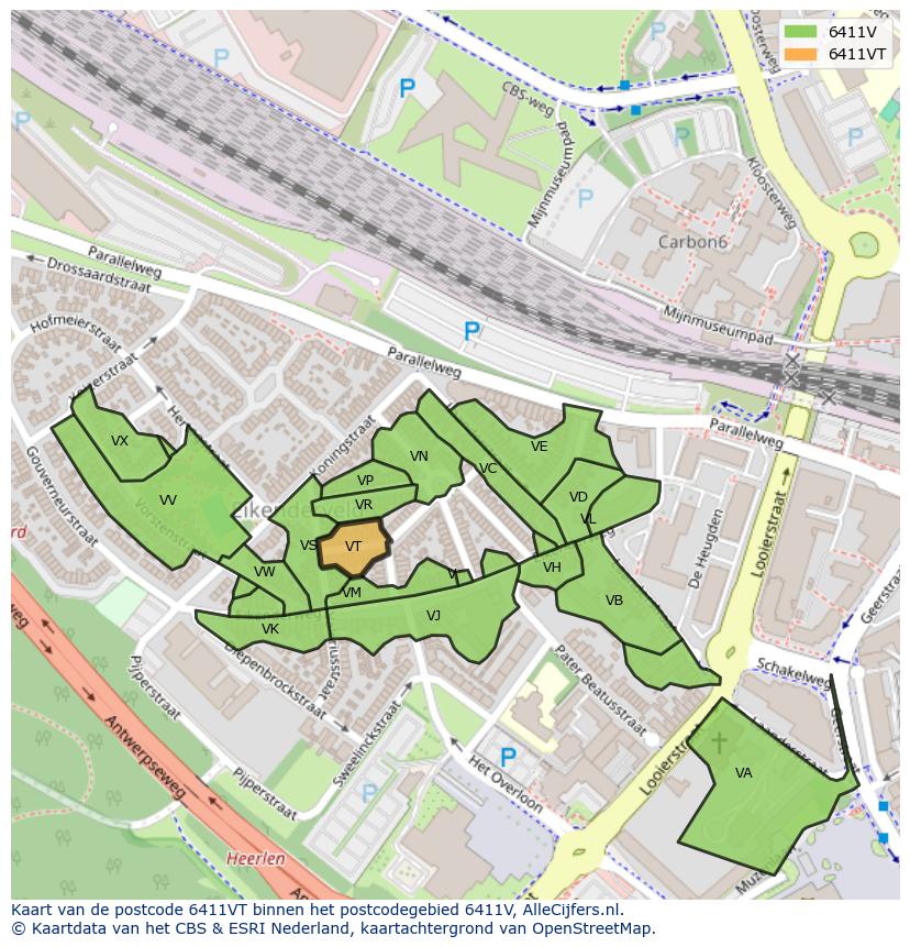 Afbeelding van het postcodegebied 6411 VT op de kaart.