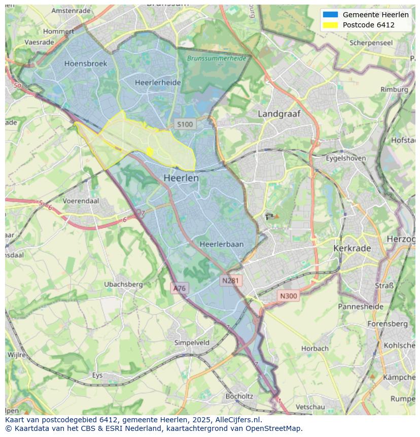 Afbeelding van het postcodegebied 6412 op de kaart.