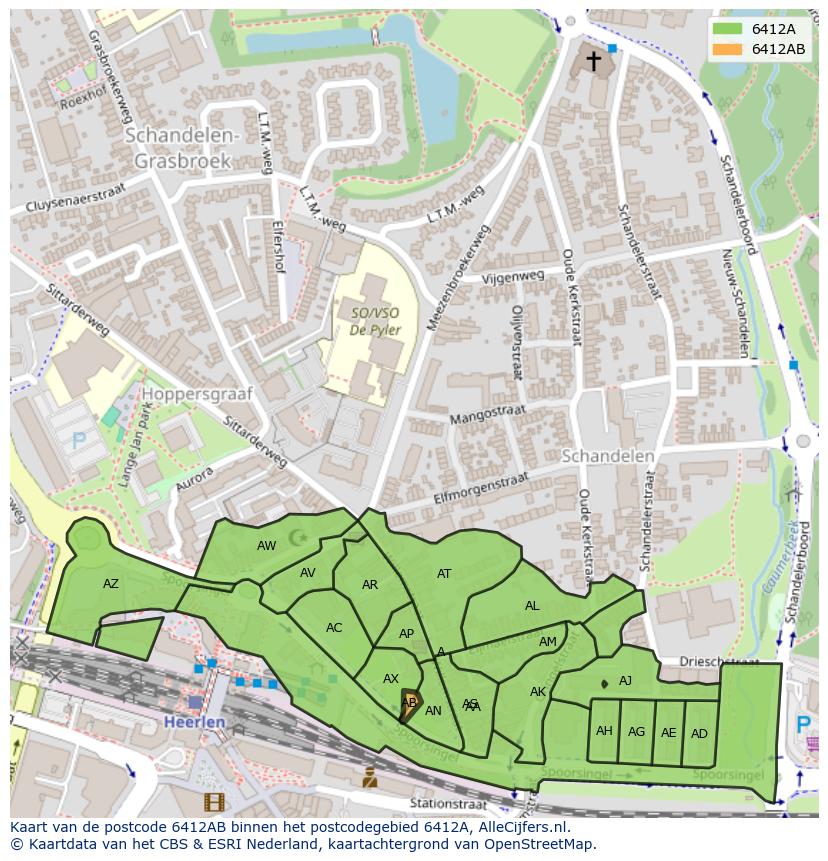 Afbeelding van het postcodegebied 6412 AB op de kaart.