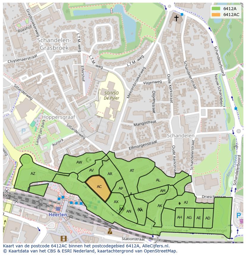 Afbeelding van het postcodegebied 6412 AC op de kaart.