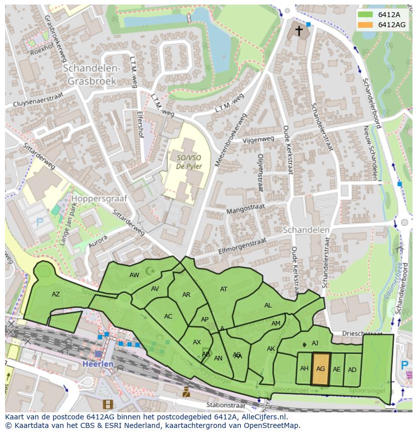 Afbeelding van het postcodegebied 6412 AG op de kaart.