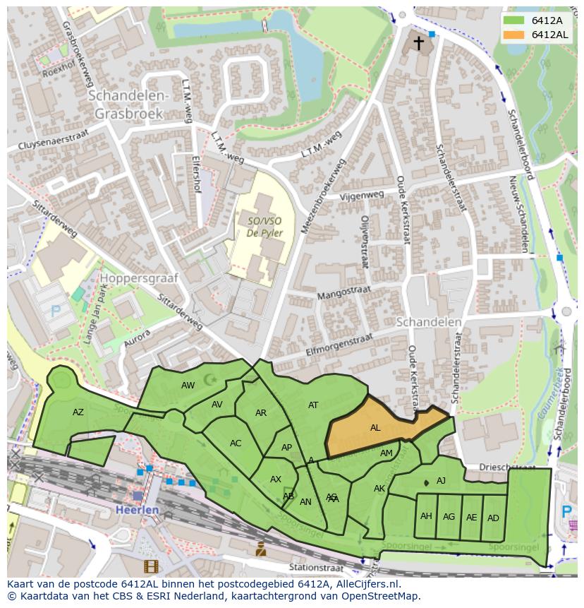 Afbeelding van het postcodegebied 6412 AL op de kaart.