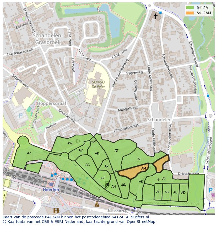 Afbeelding van het postcodegebied 6412 AM op de kaart.