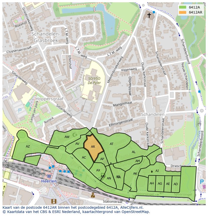 Afbeelding van het postcodegebied 6412 AR op de kaart.
