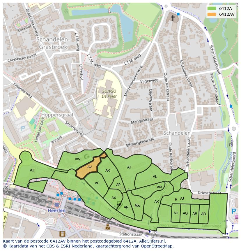 Afbeelding van het postcodegebied 6412 AV op de kaart.