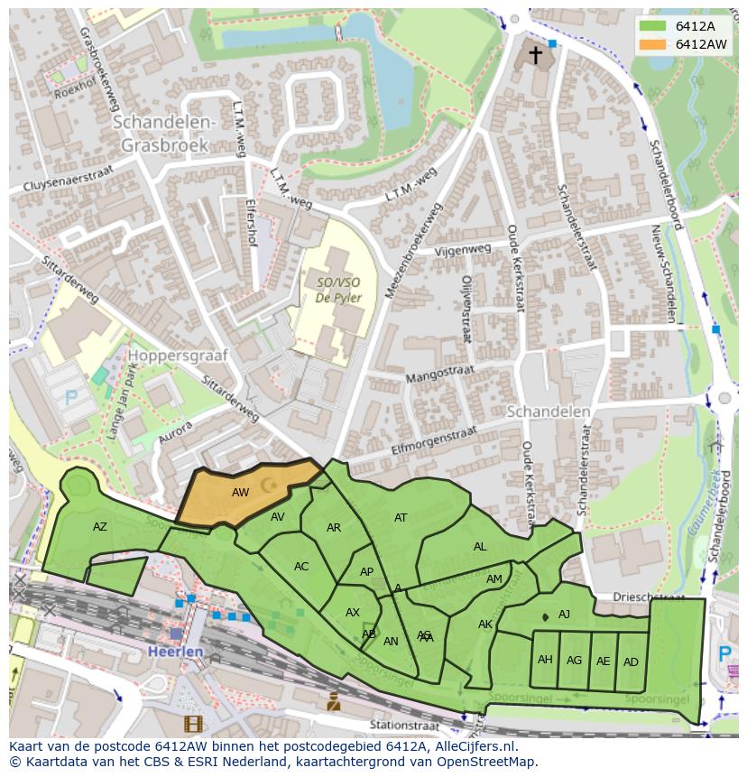 Afbeelding van het postcodegebied 6412 AW op de kaart.