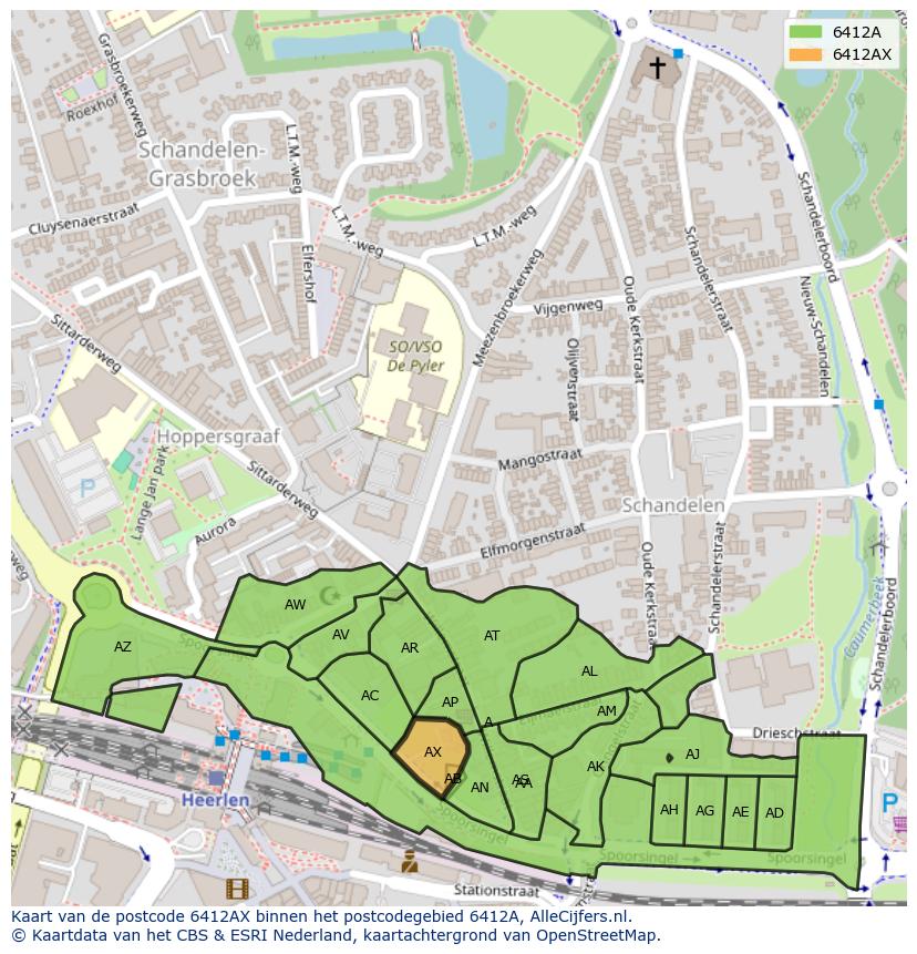 Afbeelding van het postcodegebied 6412 AX op de kaart.