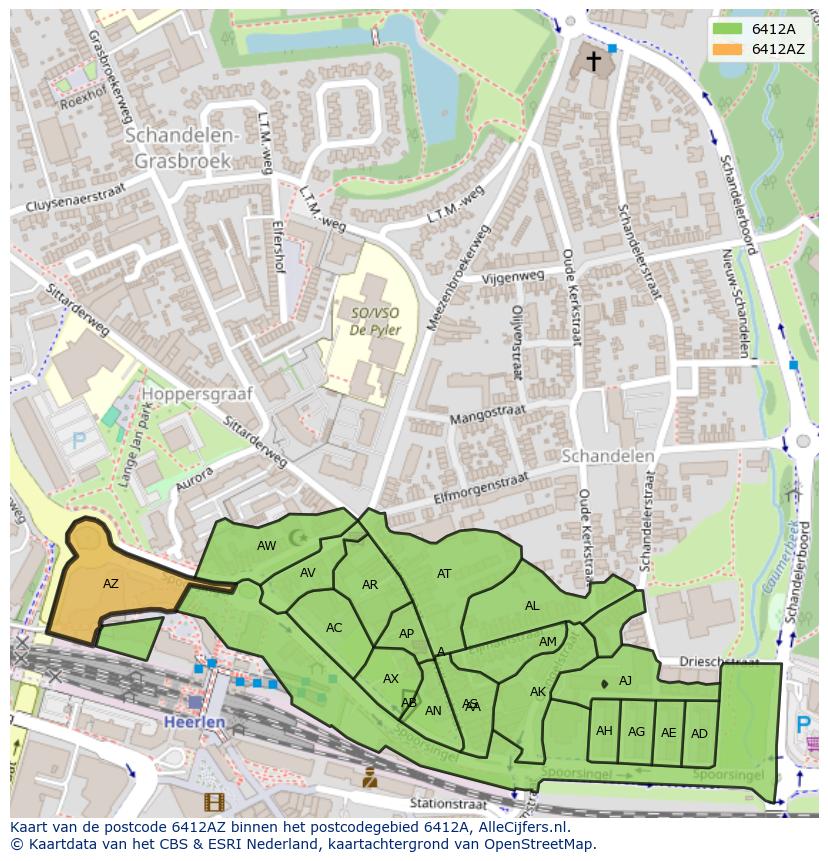 Afbeelding van het postcodegebied 6412 AZ op de kaart.