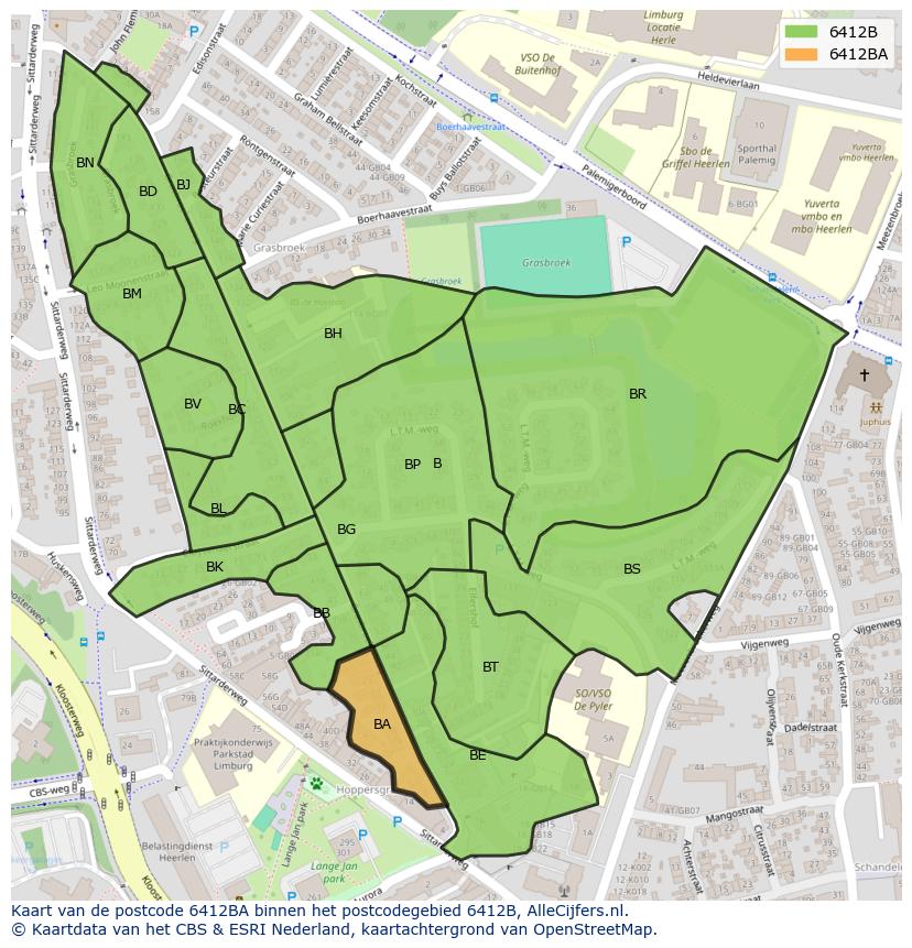 Afbeelding van het postcodegebied 6412 BA op de kaart.