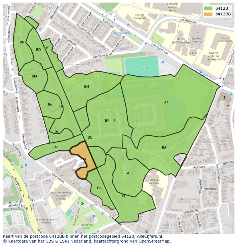 Afbeelding van het postcodegebied 6412 BB op de kaart.