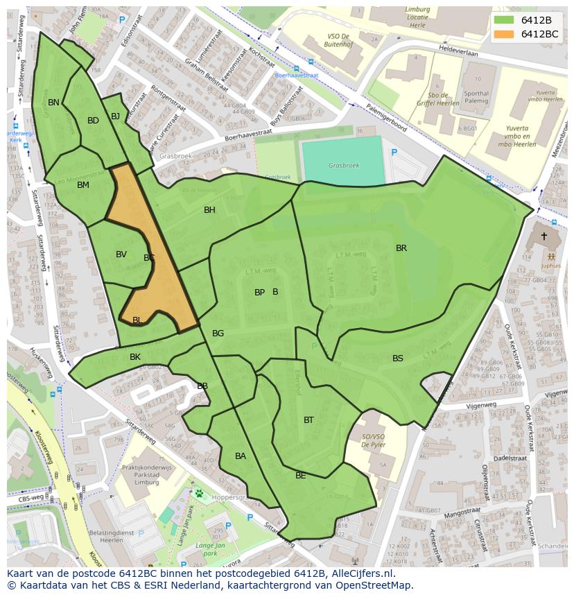 Afbeelding van het postcodegebied 6412 BC op de kaart.