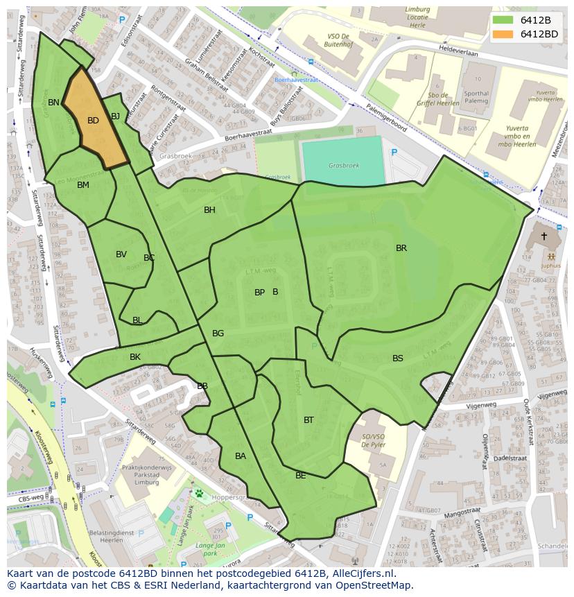 Afbeelding van het postcodegebied 6412 BD op de kaart.