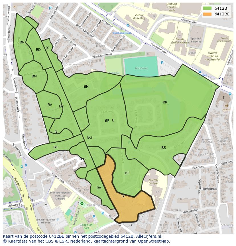 Afbeelding van het postcodegebied 6412 BE op de kaart.