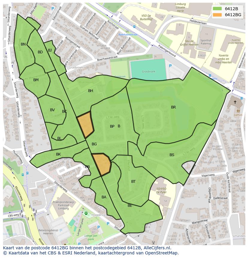 Afbeelding van het postcodegebied 6412 BG op de kaart.