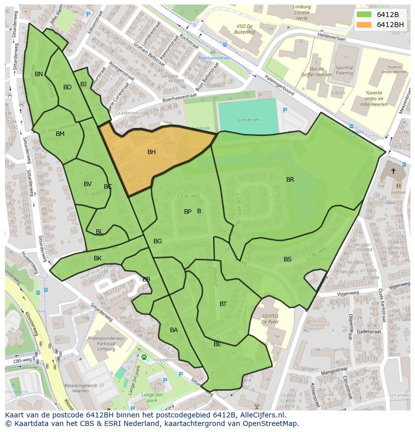 Afbeelding van het postcodegebied 6412 BH op de kaart.