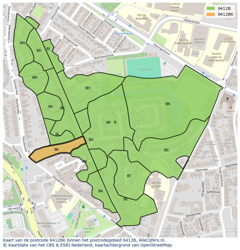 Afbeelding van het postcodegebied 6412 BK op de kaart.