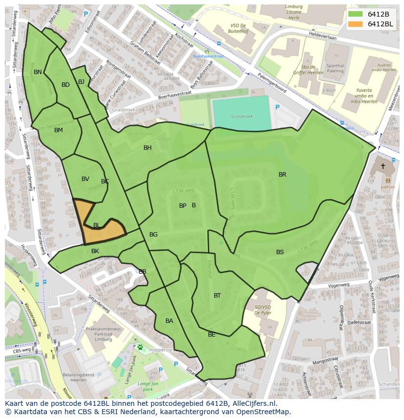 Afbeelding van het postcodegebied 6412 BL op de kaart.