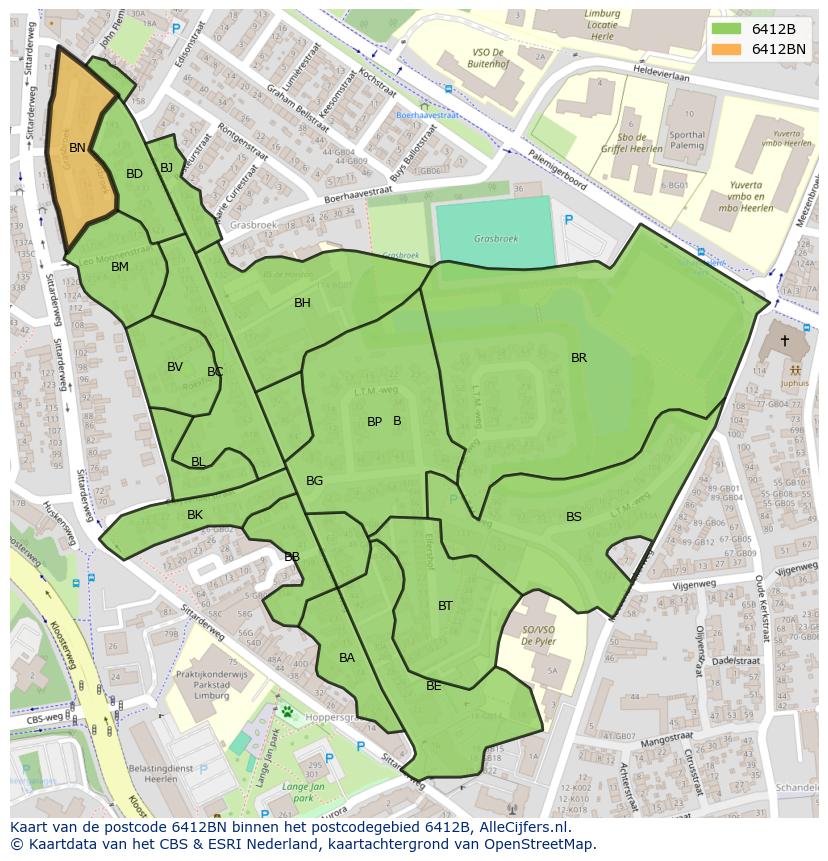 Afbeelding van het postcodegebied 6412 BN op de kaart.