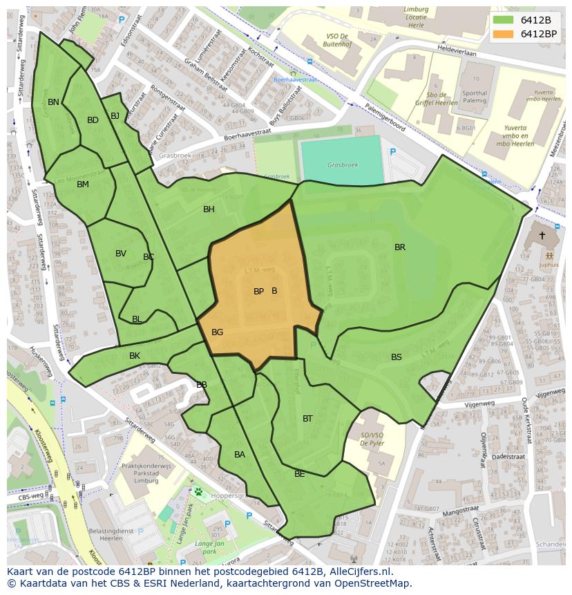 Afbeelding van het postcodegebied 6412 BP op de kaart.