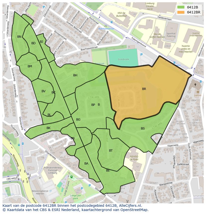 Afbeelding van het postcodegebied 6412 BR op de kaart.