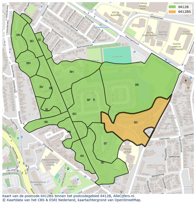 Afbeelding van het postcodegebied 6412 BS op de kaart.