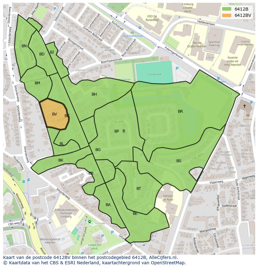 Afbeelding van het postcodegebied 6412 BV op de kaart.