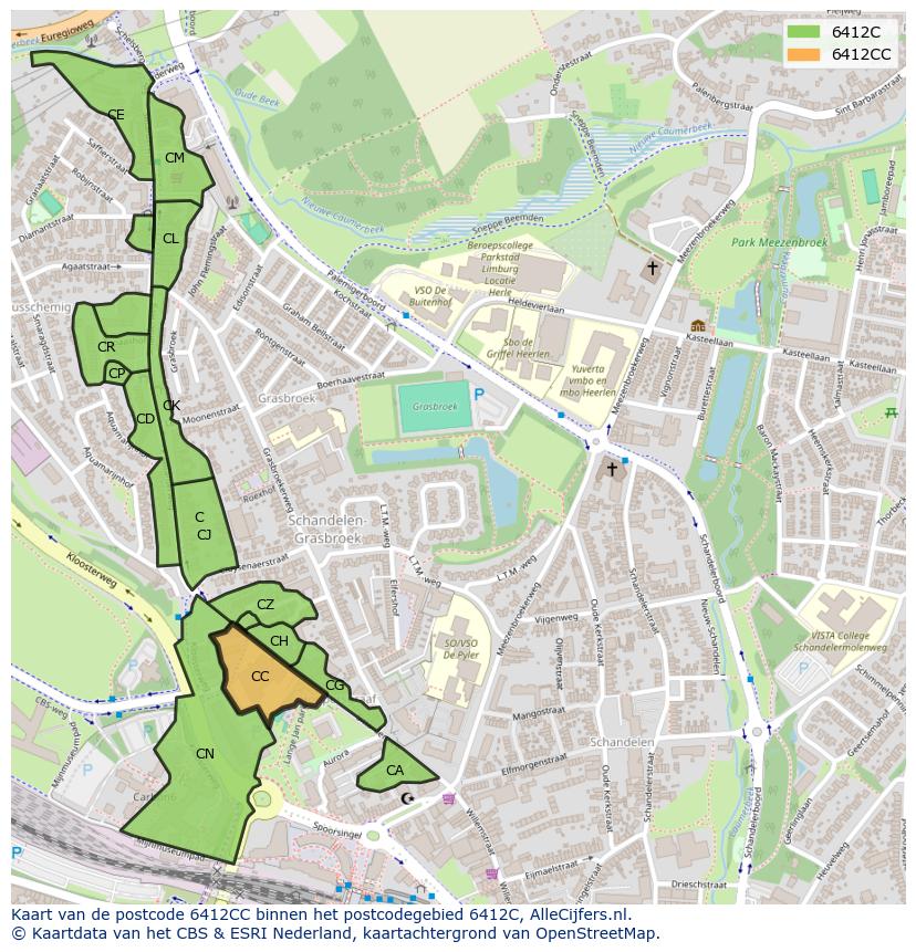 Afbeelding van het postcodegebied 6412 CC op de kaart.