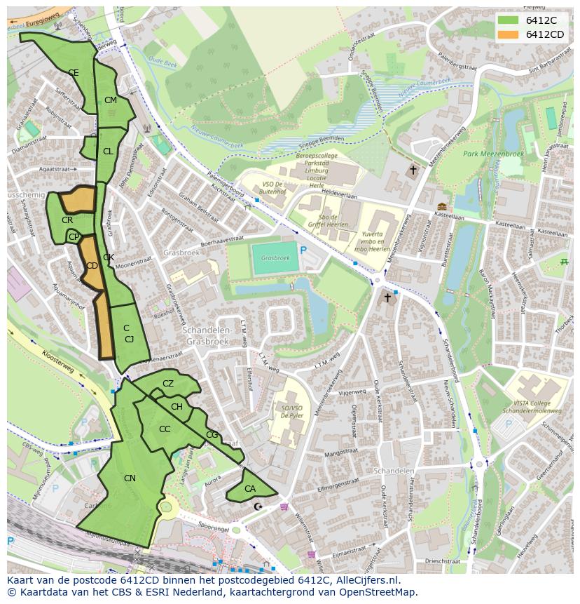 Afbeelding van het postcodegebied 6412 CD op de kaart.