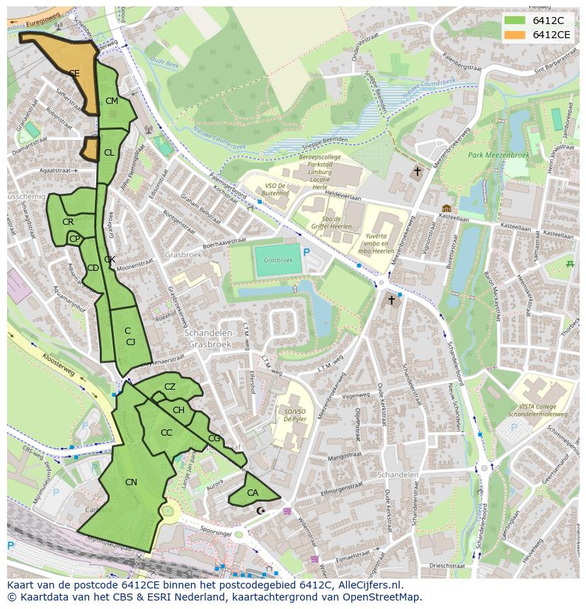 Afbeelding van het postcodegebied 6412 CE op de kaart.