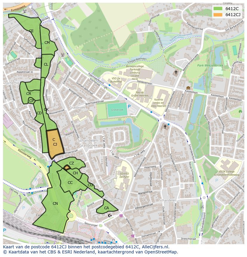 Afbeelding van het postcodegebied 6412 CJ op de kaart.