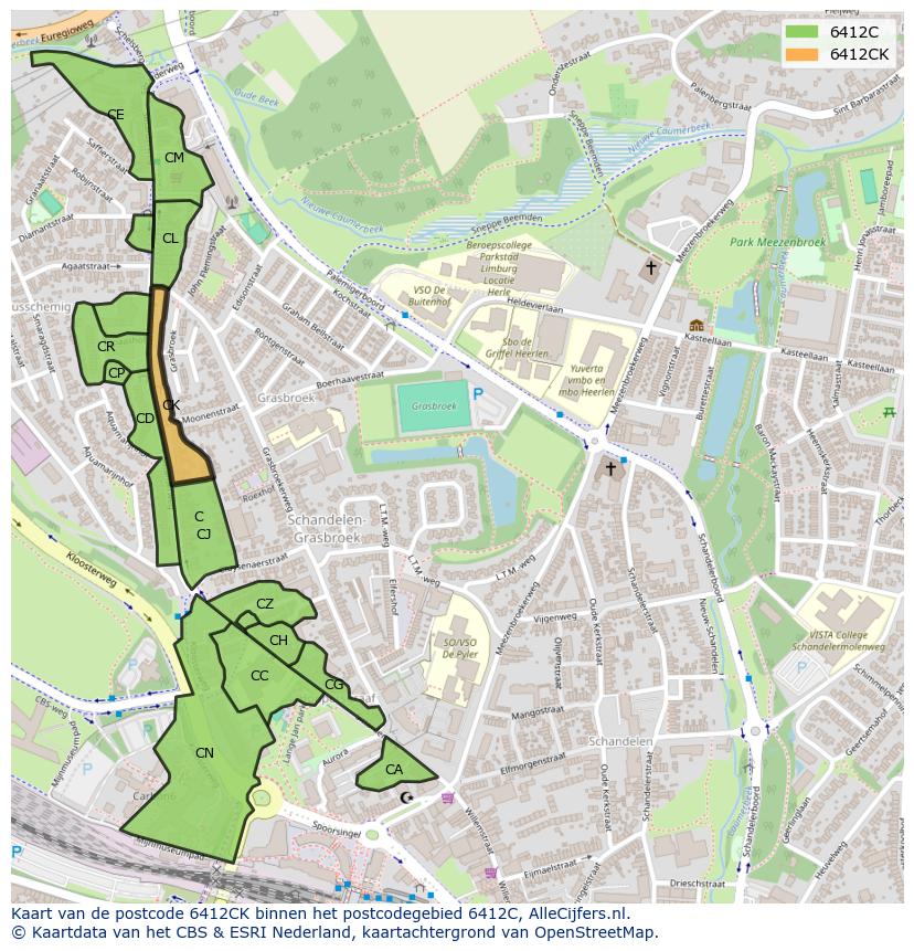 Afbeelding van het postcodegebied 6412 CK op de kaart.