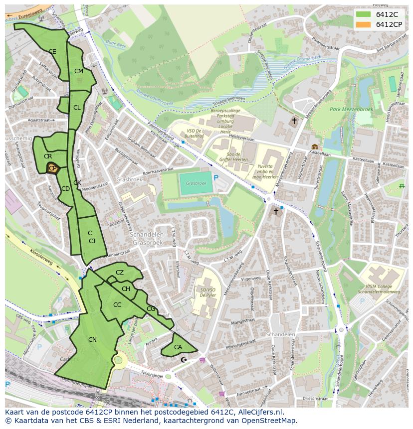 Afbeelding van het postcodegebied 6412 CP op de kaart.